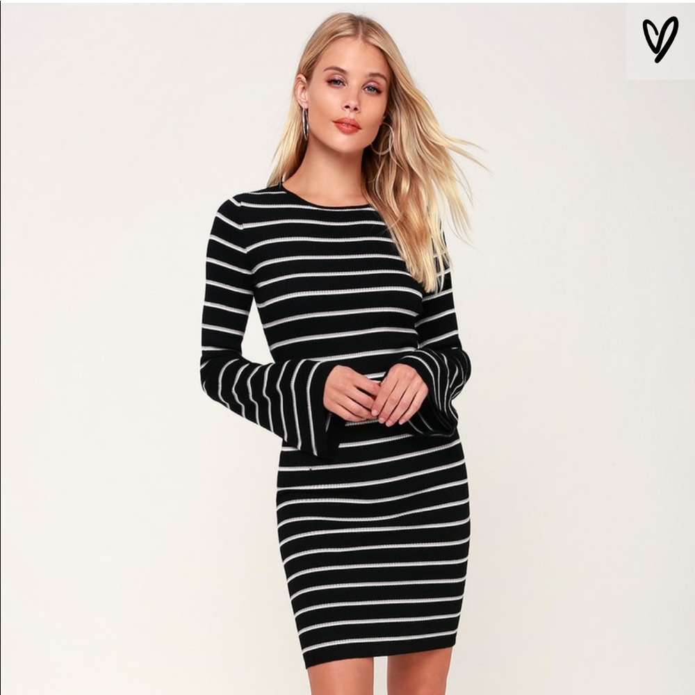 Lulu's Black and White Striped Midi Dress
